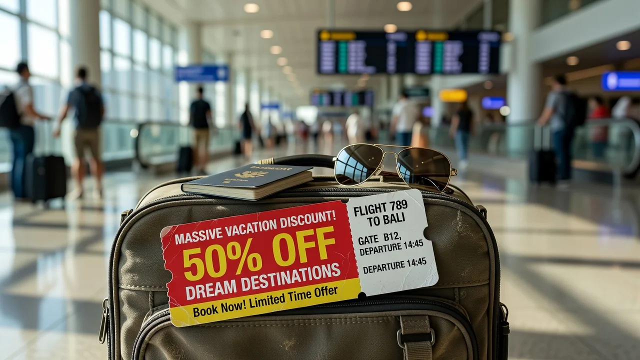 Travel discount coupon with luggage
